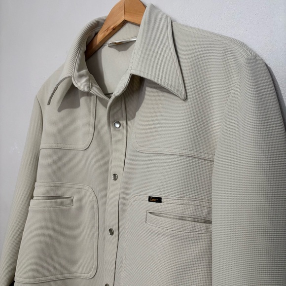 Vintage Lee Beige Waffle Knit Button Up Shirt Jacket Size Large 60s 70s - Picture 12 of 15